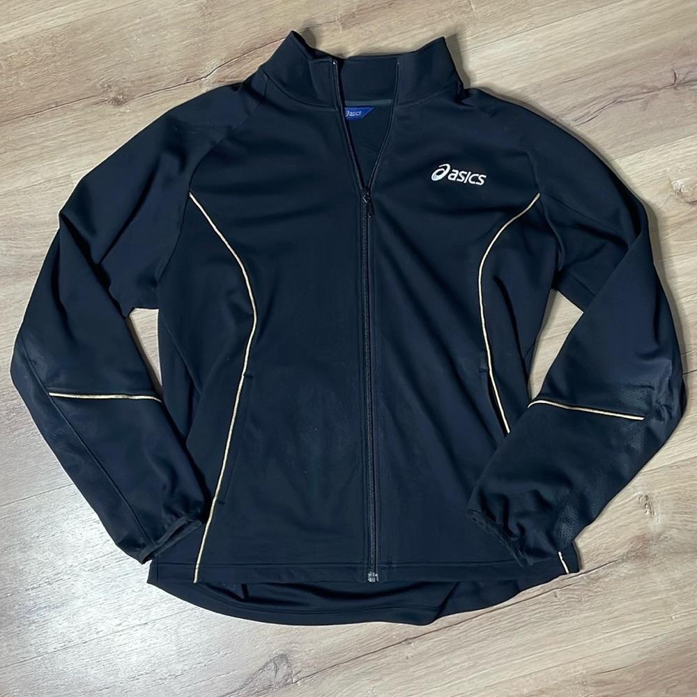 Y2K ASICS Zip Up Sweater.‎ Black. Women's Size Large. EUC!